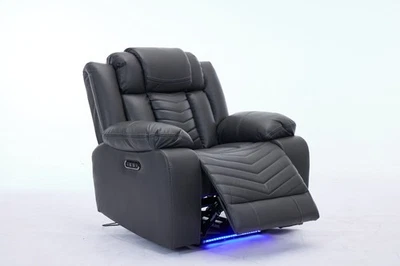 Zeus Leather Electric Recliners Arm Chair - (Black/Grey )- USB Ports -LED Lights - Image 1 of 4