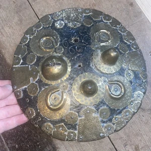 ANTIQUE TRIBAL HIDE LEATHER SHIELD 9” DIA INDIAN Mughal Mogul 19th C - Picture 1 of 13