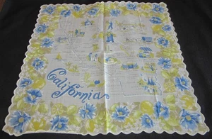 Vintage Hankie California State Souvenir Yosemite Sequoia Disneyland Scalloped - Picture 1 of 5