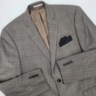 Chaqueta Blazer Deportiva Joseph Abboud Para Hombres Gris Negro Cuadros Glen 100% Lana 44R Foto 1 de 4