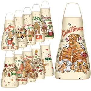 10 Pcs Gingerbread Man Christmas Apron Adjustable Kitchen Cooking Aprons BBQ ... - Bild 1 von 6