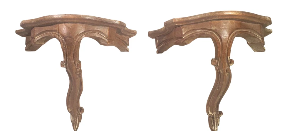 Par de soportes de pared vintage de madera de pino lavado de campo francés Foto 1 de 4