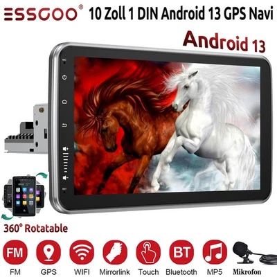 10" 1 DIN Android 13 360° Drehbarer Autoradio GPS Navi FM BT WiFi RDS Bildschirm - Bild 1 von 4