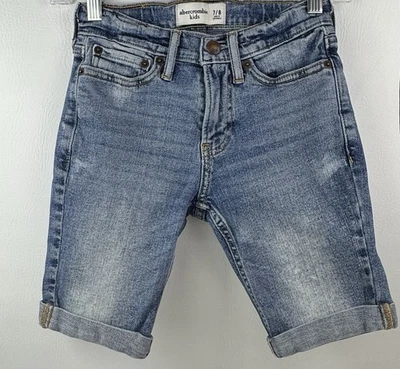 Pantalones Cortos Denim Abercrombie Niños Niños Azul Medio Lavado Dobladillo Enrollado Talla 7/8 Foto 1 de 2