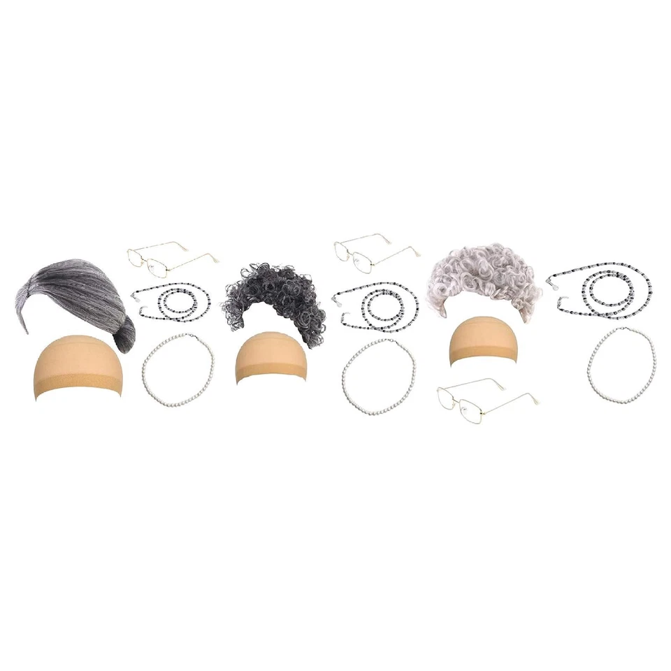 Set di parrucche da vecchia signora, parrucca da nonna pratica e di alta - Immagine 1 di 2