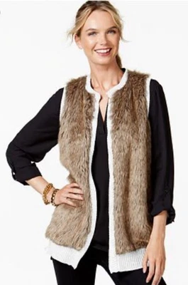 Chaleco trasero tejido delantero abierto de piel sintética para mujer de la colección NY talla S Foto 1 de 4