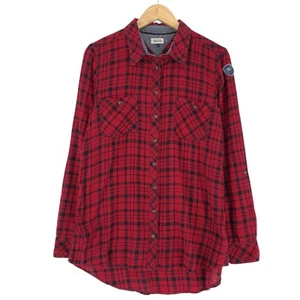 Hilfiger Denim Women Shirt Red Plaid Flannel Cotton Mo0 Size XL - Picture 1 of 9