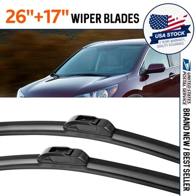 Front Windshield Wiper Blades Pair 26"+17" All Season For Pontiac Vibe 2009-2010 - Imagem 1 de 4