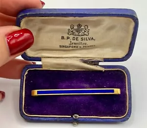ANTIK 15 K. GOLD & BLAU EMAILLE PIN BROSCHÜRE SIGNIERT IN BOX - Bild 1 von 8