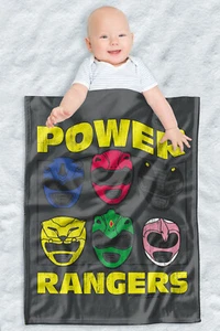 Power Rangers Soft Fleece Baby Blanket, Cozy Crib Throw 30"x40" Ranger Heads - Picture 1 of 6
