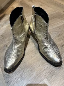 Rari stivali da cowboy corti argento oro oca metallizzato effetto invecchiato taglia 41 - Foto 1 di 19