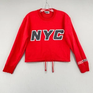 Vintage DKNY 'NYC' French Terry Pullover Size Small Red Crewneck Drawstring 90s - Picture 1 of 15