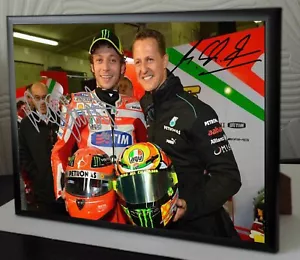 VALENTINO ROSSI & MICHAEL SCHUMACHER A4 SIGNIERT GERAHMTE TRIBUTE - Bild 1 von 1