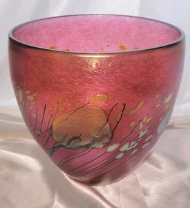 Impresionante cuenco/florero Robert Held ciruela y oro hecho a mano firmado nuevo con etiquetas 6,5 x 5,25" - Imagen 1 de 6