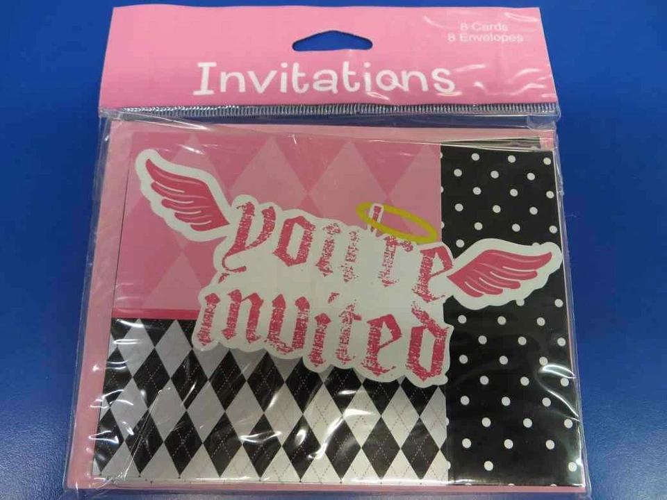 First Angel Lil Pink Little Girl Argyle Kids 1st Birthday Party Invitations - Image 1 of 1