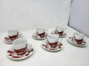Set of 6 Neiman Marcus Red Peking Peacock Flat Tea Cup and Saucer - Japan - Picture 1 of 6