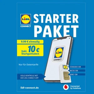 Pack de démarrage LIDL Connect avec 10 euros de crédit de départ neuf/emballage d'origine prix de détail suggéré par le fabricant 9,99 € - Photo 1/1