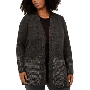 Karen Scott Womens Plus 3X Black Combo Open Cardigan Sweater NWT N54 - Picture 1 of 4