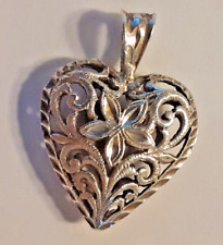 Vintage Sterling Silver Diamond Cut Filigree Heart Pendant -- Very Ornate --