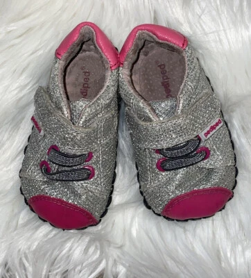 Pediped Baby Shoes Size 2.5-3.5 Low Top Silver Pink 0-6 Months Leather - Image 1 of 4