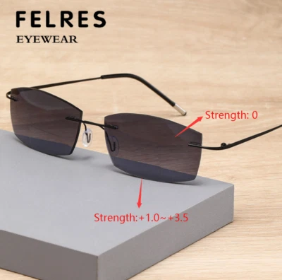Gafas de sol de lectura tintadas bifocales de aleación de metal sin montura para hombres al aire libre nuevas - Imagen 1 de 4