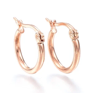 10 pares de pendientes de aro redondeados de acero inoxidable oro rosa 14~16 mm joyería hágalo usted mismo - Imagen 1 de 2