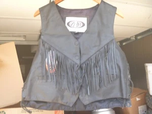 NEW Z1R Women's Black Leather Biker Vest with Fringe Size 16 - Picture 1 of 2