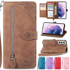 For Samsung S23 S25 Ultra S22 S24 FE Magnetic Leather Wallet Zipper Case Cover - Picture 1 of 43