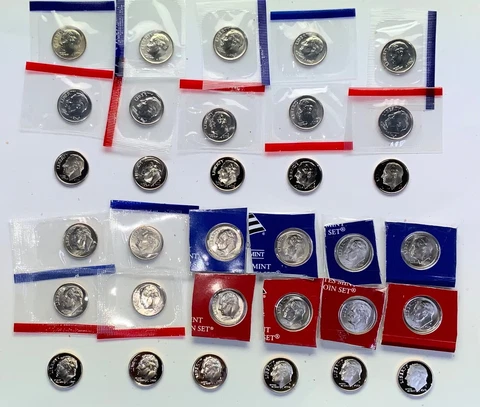 2000 - 2010 33 Roosevelt Dime PDS Set w 22 Mint Set P&D BU + 11 S CLAD Proofs Cover