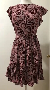 Michael Kors Printed Ruffled Dress Belted Cordovan Dusty Rose Petite P $125 PXS - Picture 1 of 7