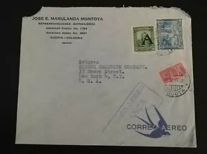 1950 Colombia Commercial Cover ties 3 stamps Bogota to New York - Picture 1 of 3