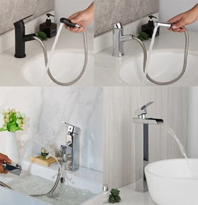 FA Bathroom/Kitchen Sink Pull Out Faucet Chrome Black Single Handle Mixer Tap - Picture 1 of 63