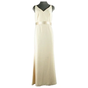White by Vera Wang Sz 10 Tan Belted Long Satin Elegant Dress - Picture 1 of 7