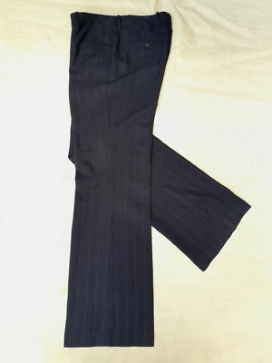 Calça Ralph Lauren Feminina 8 Azul Marinho Pin Listrado Bolso Moeda Perna Larga - Imagem 1 de 4