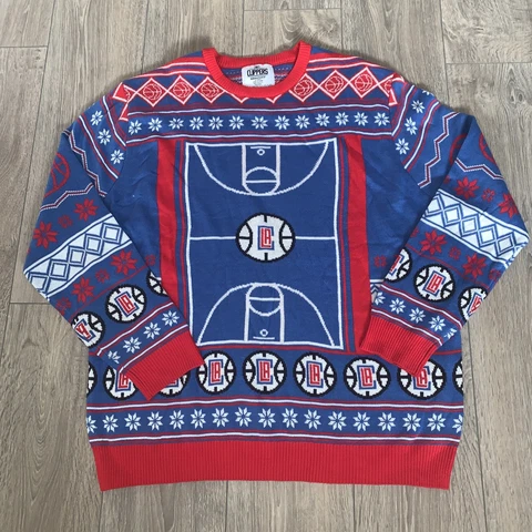 NBA LA Clippers Mens Basketball Ugly Christmas Sweater 2XL Red White Blue Cover