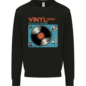 Retro Vinyl Records Turntable DJ Music Kids Sweatshirt Jumper - Picture 1 of 92