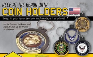 Military Challenge Coin Holder Key Chain Fits ( 37mm up to 47mm Coins ) - Picture 1 of 5