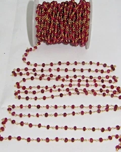 10Feet AAA Quality Smooth Dyed Ruby Wire Wrapped Rosary Chain Gold Plated Chain  - Picture 1 of 3