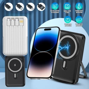 20000mAh Magnetic Wireless Power Bank Fast Charging 4 Cable Stand For Cell Phone - Picture 1 of 16