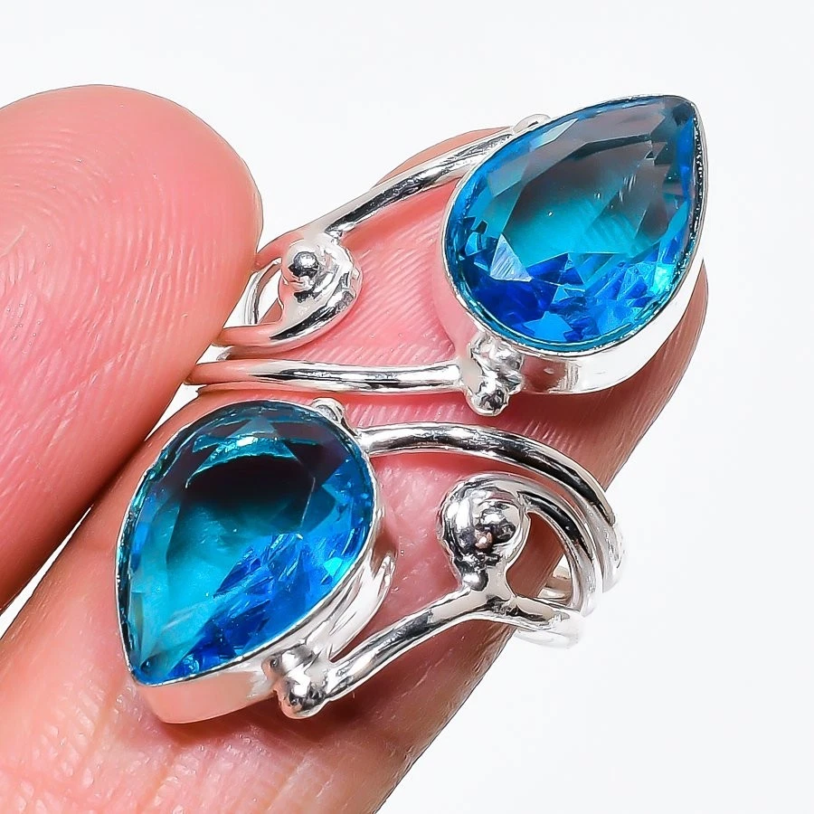 Swiss Blue Topaz Gemstone 925 Sterling Silver Jewelry All Size Ring For Gift - Image 1 of 1