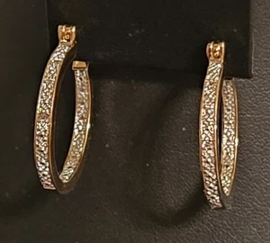 DBJ Designer Sterling Silver 925 Gold Vermeil 1" Hoop Earrings Diamond Cut 8g - Picture 1 of 18