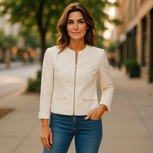 Tahari White Blazer Jacket With White Sleeveless Top Linen Women Size 4 - Picture 1 of 12