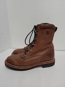 GEORGIA G3114 FARM AND RANCH BROWN LEATHER WORK LADIES 10M BOOTS - Picture 1 of 6