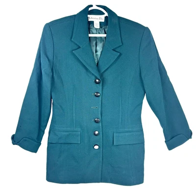 Blazer vintage Christian Dior 100 % lana para mujer talla 6 verde esmeralda hecho en EE. UU. Foto 1 de 4