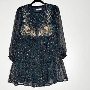 Zara Embroidered Velvet Vest Long Sleeve Whimsy Goth Dress Girls Size 10 - Picture 1 of 10