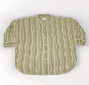Camisa Top American Eagle Talla L Verde Rayas Botón Novio Cuadrado Lino Pestaña Enrollable - Imagen 1 de 7