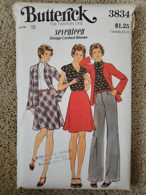 Vintage 1970s Butterick Sewing Pattern Women's JACKET SUIT SKIRT 3834 Size 12 CC - Image 1 of 2