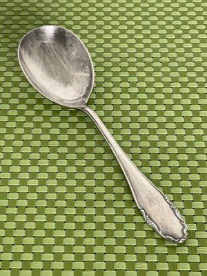 WMF 2200 Silverplate Solid Serving Spoon Glossy 90 Scroll Edge Flatware - 9 3/8" - Image 1 of 4