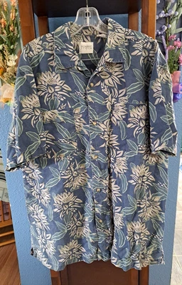 Camisa de manga corta Robert Stock para hombre L floral hawaiana azul verde con botones Foto 1 de 4