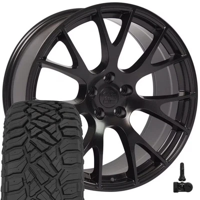 Set DG69 Black 22x10 Wheels & 33x12.5x22 R/T Tires, TPMS 5X5.5 +25ET - Image 1 of 4